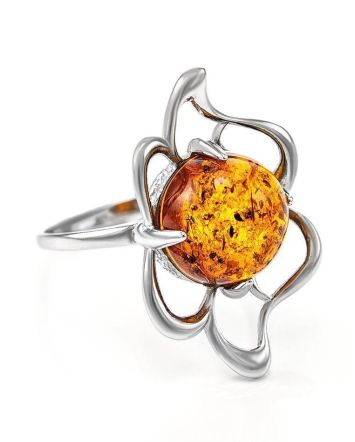 Charming Amber Ring In Sterling Silver The Daisy, Ring Size: 13 / 22, image 