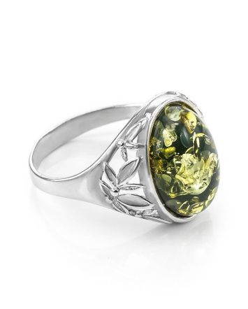Sterling Silver Ring With Green Amber The Carmen, Ring Size: 12 / 21.5, image 