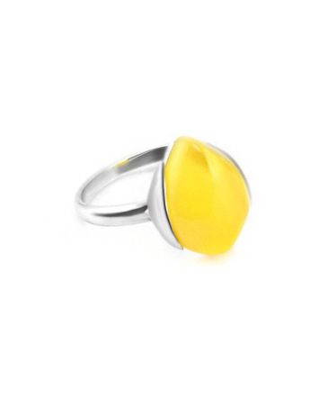 Adorable Silver Ring With Honey Amber The Cat's Eye, Ring Size: 11.5 / 21, image 