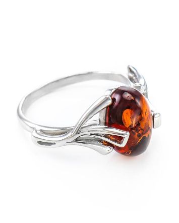 Delicate Sterling Silver Ring With Oval Cut Amber The Crocus, Ring Size: 12 / 21.5, image 