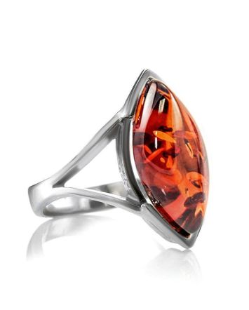 Cognac Amber Ring In Streling Silver The Petal, Ring Size: 11.5 / 21, image 