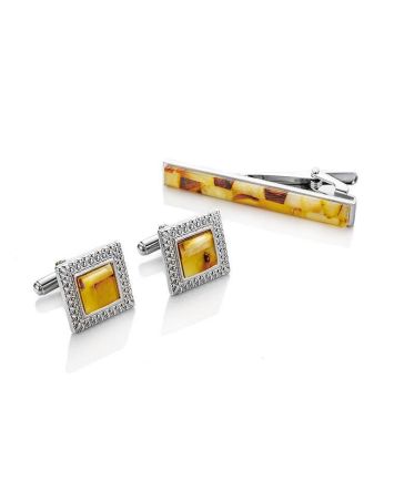 Mosaic Amber Cufflinks And Tie Clip Set, image 