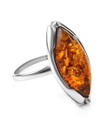 Sterling Silver Ring With Leaf Cut Amber The Ballade, Ring Size: 13 / 22, image 
