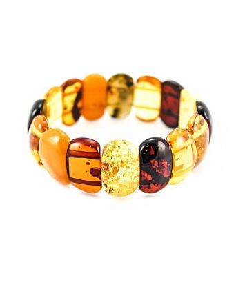 Multicolor Amber Flat Beaded Stretch Bracelet, image 