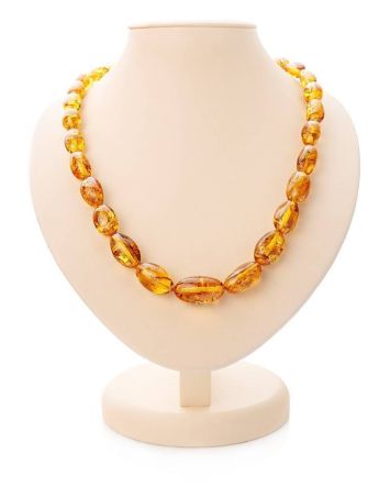 Olive Cut Amber Beaded Necklace, image 