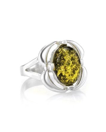 Green Amber Ring In Sterling Silver The Violet, Ring Size: 11.5 / 21, image 