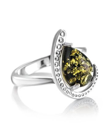 Green Amber Ring in Sterling Silver The Acapulco, Ring Size: 10 / 20, image 