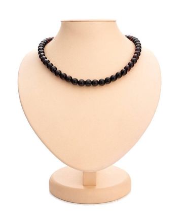 Dark Cherry Amber Ball Beaded Necklace, image 