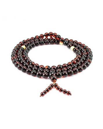 108 Dark Cherry Amber Mala Beads With Dangle, image 