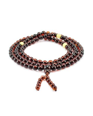 108 Cherry Amber Buddhist Prayer Beads With Dangle, image 