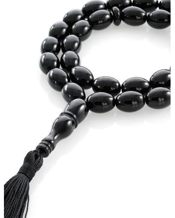 33 Black Amber Olive Beaded Muslim Rosary With Tassel, image 