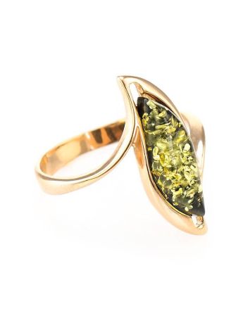 Refined Golden Ring With Green Amber, Ring Size: 8 / 18, image 