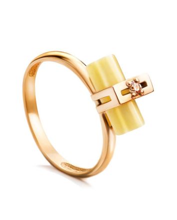Golden Amber Ring With Cylindrical Cut Amber And Crystal The Scandinavia, Ring Size: 8 / 18, image 