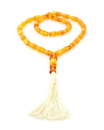 33 Mosaic Amber Muslim Prayer Beads With Tassel, image 