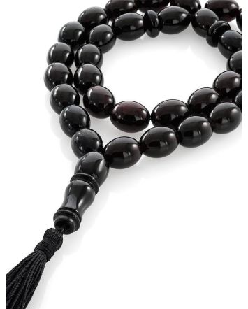 33 Olive Beaded Islamic Rosary With Dark Tassel, image 