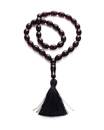 33 Cherry Amber Islamic Rosary Beads With Green Tassel, image 