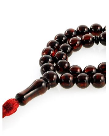 Dark Cherry Amber Islamic Prayer Beads With Tassel, image 