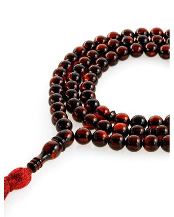 99 Cherry Amber Islamic Rosary With Dark Red Tassel, image 