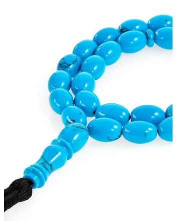 33 Reconstructed Turquoise Islamic Prayer Beads With Dark Tassel, image 