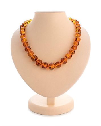 Classy Cognac Amber Ball Beaded Necklace, image 