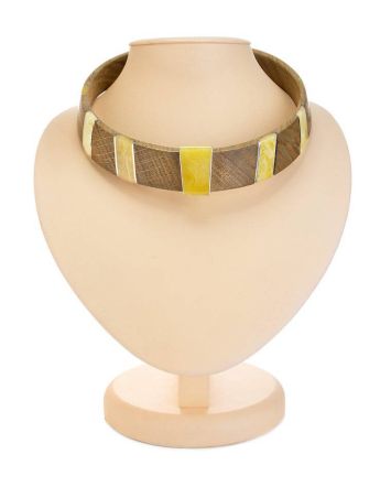 Wooden Choker With Honey Amber And Silver The Indonesia, image 