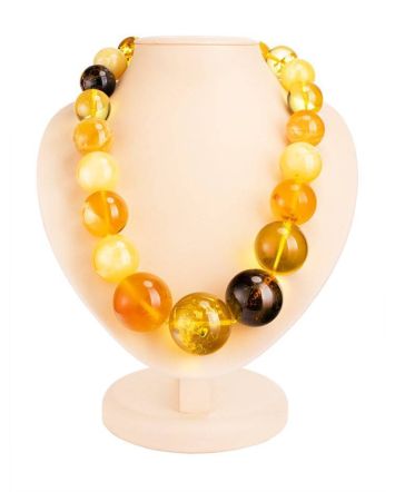 Bold Multicolor Amber Ball Beaded Necklace, image 