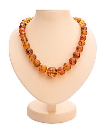 Bright Cognac Amber Ball Beaded Necklace, image 