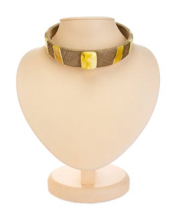 Wooden Choker Necklace With Honey Amber And Silver The Indonesia, image 