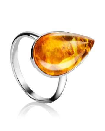 Cognac Amber Silver Ring The Pulse, Ring Size: Adjustable, image 