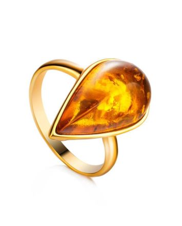 Gold Plated Cognac Amber Ring The Pulse, Ring Size: Adjustable, image 