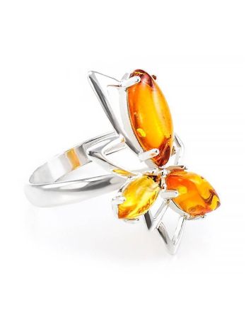 Bold Cognac Amber Ring In Silver The Pegasus, Ring Size: 9.5 / 19.5, image 