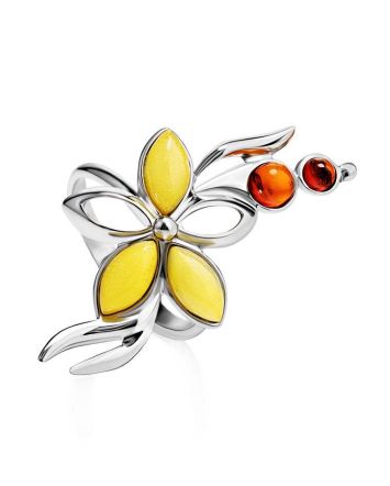 Silver Floral Ring With Multicolor Amber Stones The Verbena, Ring Size: 9.5 / 19.5, image 