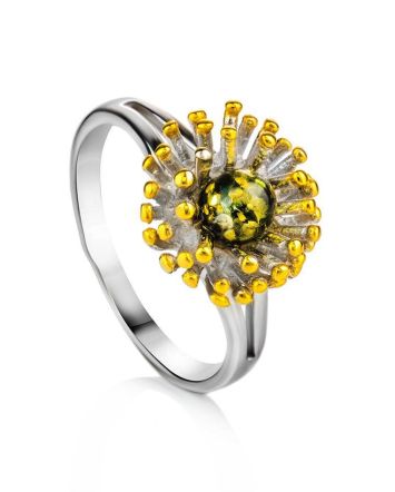 Gold Plated Silver Ring With Green Amber The Barbados, Ring Size: 12 / 21.5, image 