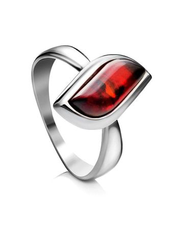 Stylish Silver Ring With Cherry Amber, Ring Size: 9.5 / 19.5, image 