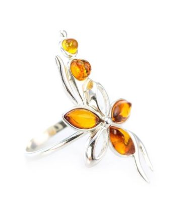 Classic Silver Floral Ring With Amber Stones The Verbena, Ring Size: 9.5 / 19.5, image 