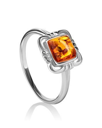 Refined Sterling Silver Ring With Amber Center Stone The Lisbon, Ring Size: 11.5 / 21, image 