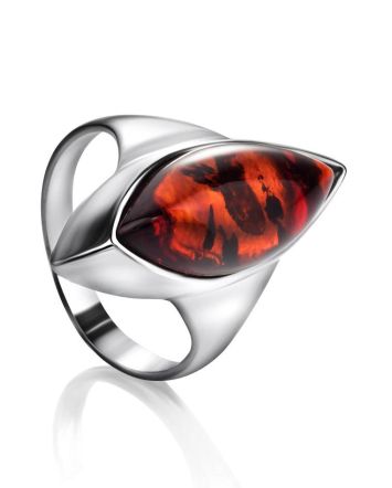 Ultra Modern Silver Ring With Amber Center Stone The Taurus, Ring Size: 11.5 / 21, image 