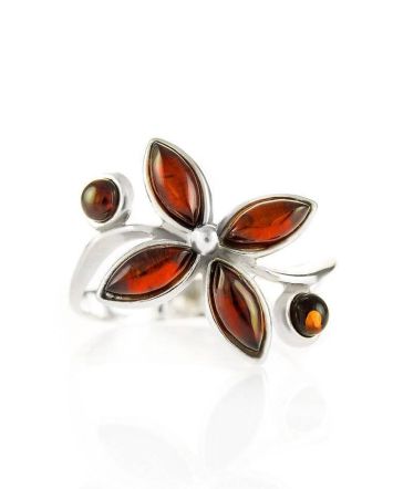 Floral Silver Ring With Amber Petals The Verbena, Ring Size: 6 / 16.5, image 