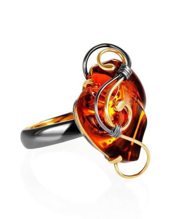 Handcrafted Amber Ring In Gold Plated Silver The Rialto, Ring Size: Adjustable, image 