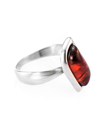 Cognac Amber Center Stone Ring In Sterling Silver, Ring Size: 10 / 20, image 