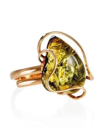 Green Amber Cocktail Ring In Gold Plated Silver Ring The Rialto, Ring Size: Adjustable, image 