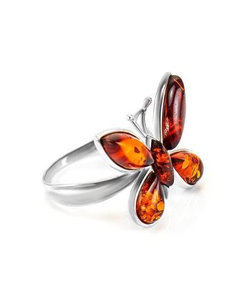 Silver Butterfly Ring With Amber Stones The April, Ring Size: 5.5 / 16, image 
