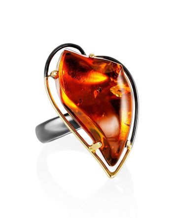 Handcrafted Amber Cocktail Ring In Gold Plated Silver The Rialto, Ring Size: Adjustable, image 