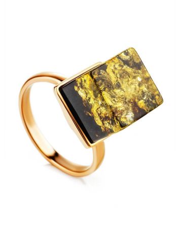 Gold-Plated Adjustable Ring With Green Amber The Sugar, Ring Size: Adjustable, image 