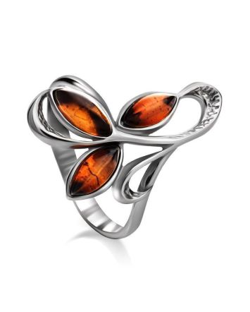 Silver Floral Ring With Bright Amber Stones The Verbena, Ring Size: 7 / 17.5, image 