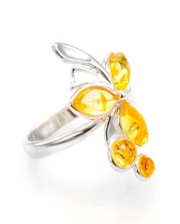 Bright Amber Floral Ring In Sterling Silver The Verbena, Ring Size: 9.5 / 19.5, image 