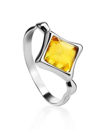 Luminous Lemon Amber Ring In Silver, Ring Size: 3.5 / 14.5, image 