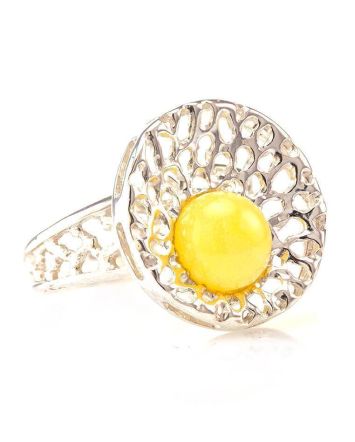 Bright Honey Amber Cocktail Ring In Silver The Venus, Ring Size: 7 / 17.5, image 