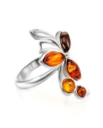 Elegant Amber Floral Ring In Sterling Silver The Verbena, Ring Size: 9 / 19, image 