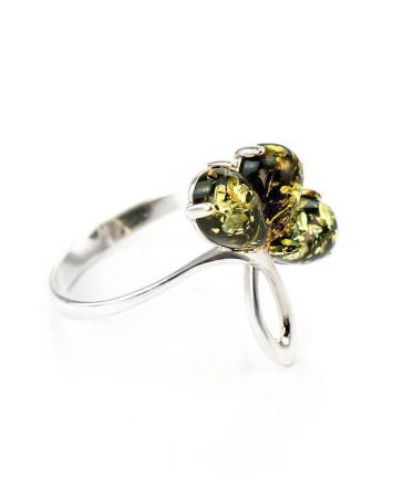 Silver Floral Ring With Green Amber Stones The Dandelion, Ring Size: 7 / 17.5, image 